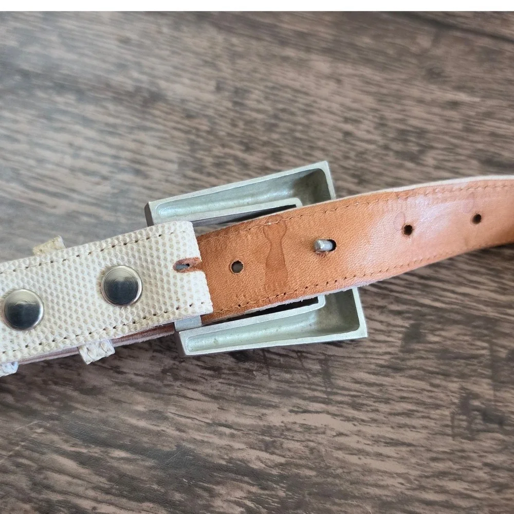MZ Accessories of New York Belt Womens Small Cream Genuine Snake Skin Geometric